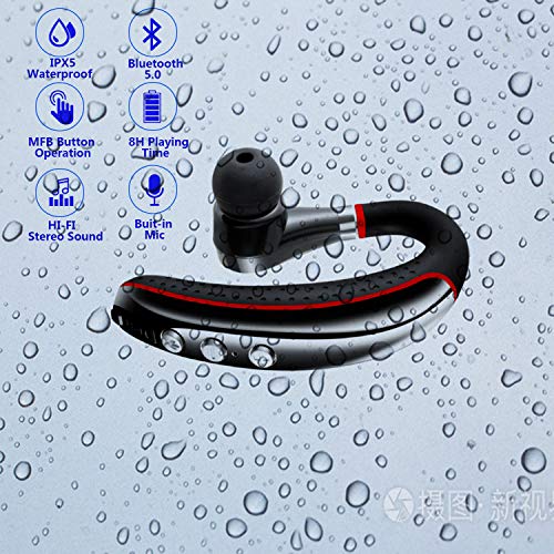 Bluetooth Headset V5.0,Wireless Bluetooth Earpiece with Noise Canceling Mic for Cell Phone,Business Earphone for Driving/Trucker/Office,Sweatproof Headset for Android/iPhone-RED - color: Red