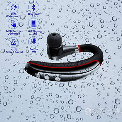 Bluetooth Headset V5.0,Wireless Bluetooth Earpiece with Noise Canceling Mic for Cell Phone,Business Earphone for Driving/Trucker/Office,Sweatproof Headset for Android/iPhone-RED - color: Red