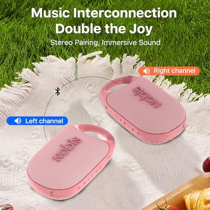 NOBIS Clip Portable Bluetooth Speaker, Up to 24H Playtime, IP68 Waterproof | BT 5.3, HD Sound & Custom EQ Via App, Wireless Stereo Pairing, Built-in Carabiner for Outdoor & Travel - color: Pink