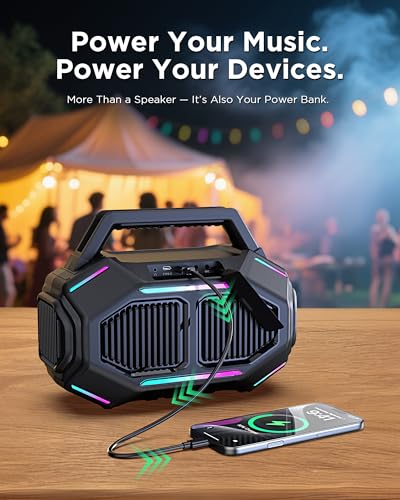 80W Bluetooth Outdoor Speakers, Portable Waterproof Jobsite Speaker | 30H Playtime, RGB Lights, BassUp 2.0, IPX6 Waterproof, TWS, 80W(Peak) Loud, Bluetooth 6.0 - color: Yellow