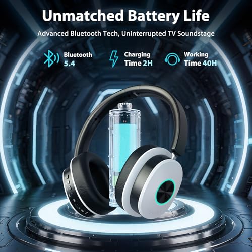 Wireless Headphones for TV Watching, TV Headphones Wireless for Seniors with Transmitter Charging Base, Over Ear Headset with 3 Audio Modes, No Audio Delay Blutooth 5.4, Gifts for Parents, Black&White