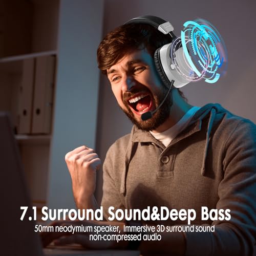 Wireless Gaming Headset for PS5, PS4, PC, Nintendo Switch, 2.4GHz USB Gaming Headphones, Bluetooth 5.3, 50H Battery, Noise Canceling Microphone, ONLY 3.5mm Wired Mode for Xbox Series-Black and White