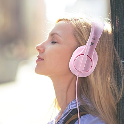 BlueFire Kids Headphones for Online School, Children, Teens, Boys, Girls, 3.5mm Stereo Over-Ear Gaming Headphone with Microphone and Volume Control for PS4, PS5, New Xbox One（Pink） - color: Pink