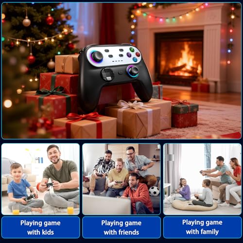 HUDOBBYE Switch Pro Controller Wireless for Switch/OLED/Lite Accessories, Wireless iOS Android Remote Gamepad, Wired PC Game Joystick, Switch Turbo Controller with Cool Led Light,Programmable - color: LED Black and Silvery