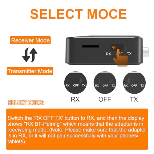 Bluetooth Transmitter Receiver for TV, with RCA 3.5mm AUX & Display Audio Adapter for Home Stereo, Bluetooth Transmitter for Headphones/Speakers/Airplane/Home Theater/PC/Car, TF Card Output