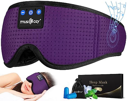 MUSICOZY Sleep Headphones Bluetooth 5.4 Sleep Mask with HD Sound | Breathable Flat Design with Cooling Lining, Washable Headband, 14 Hours Playtime for Travel Meditation Relaxation Gifts - color: Light Purple