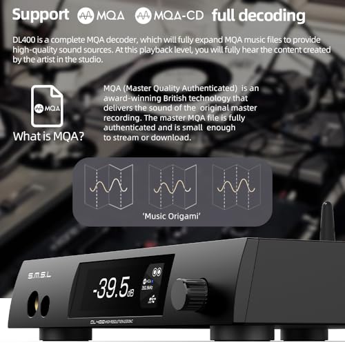 S.M.S.L DL400 Audio DAC & Headphone Amplifier DSD 256 PCM 32bit/768kHz 32Ω3000mW*2 Balanced Headphone Amplifier RCA/XLR/6.35mm&4.4mm Headphone Output with Remote Control, Hi-Fi Audio Stereo Receiver
