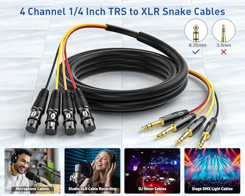4 Channel 1/4" TRS to XLR Snake Cables 15ft 2 Pack - 6.35mm Jack Stereo Audio Balanced Line to XLR Female Cables - size: 4-Channel 15 Feet, style: Trs to Xlr Female