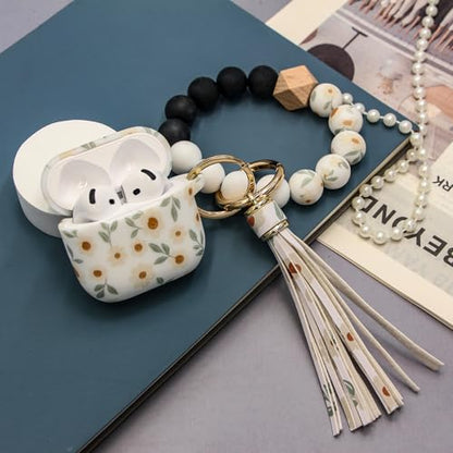 Case Compatible with AirPods 4 Case,Soft Silicone Cover with Bracelet Lanyard and Keychain, Cute Wireless Charging Protective Case for Apple AirPods 4th for Women and Men (Small Flowers) - color: Small Flowers