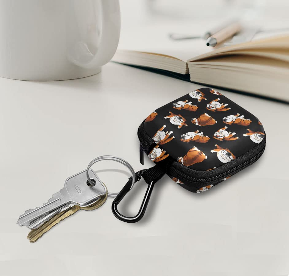 WIRESTER Portable Wireless Headphone Case, Earphone Storage Bag Carrying Case, Earbud Holder with Black Carabiner Compatible with Airpods - English Bulldog Funny Playful Postures Black - color: English Bulldog Funny Playful Postures Black