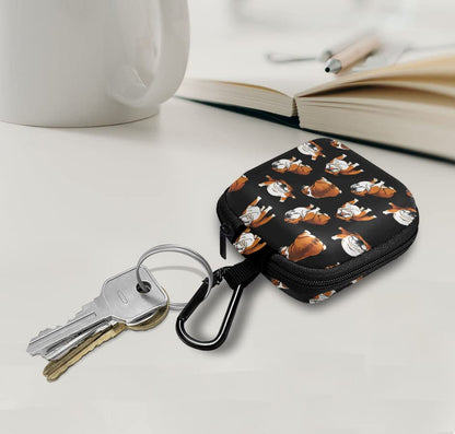 WIRESTER Portable Wireless Headphone Case, Earphone Storage Bag Carrying Case, Earbud Holder with Black Carabiner Compatible with Airpods - English Bulldog Funny Playful Postures Black - color: English Bulldog Funny Playful Postures Black
