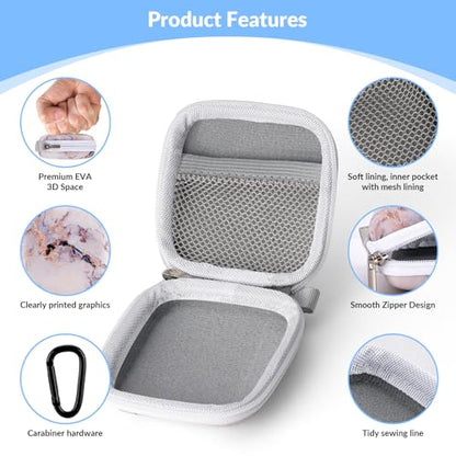 Unique Patterned Portable EVA Earbud Case with Carabiner | Printed Earbud Holder With Sturdy Carabiner, Multi-Use Storage For Earphones, Headphones, SD Cards & Small Electronic Chips - color: Grey marble