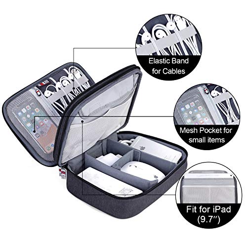 BUBM Electronic Organizer, Double Layer Travel Gear Bag for Cables, Plugs, Flash Hard Drive, Power Bank and More--a Sleeve Pouch for iPad (Large, Black) | Travel Gadget Storage Bag for Cables, Plugs, Flash Hard Drive, Power Bank and More--a Sleeve Pouch f
