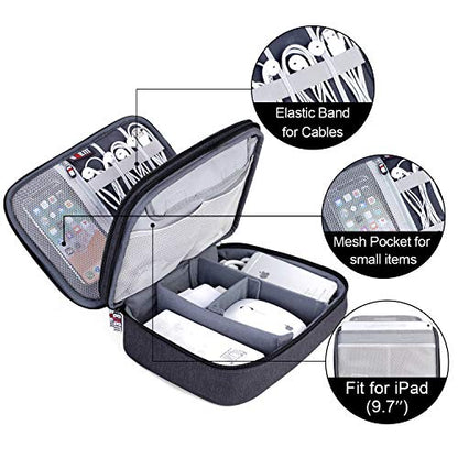 BUBM Electronic Organizer, Double Layer Travel Gear Bag for Cables, Plugs, Flash Hard Drive, Power Bank and More--a Sleeve Pouch for iPad (Large, Black) | Travel Gadget Storage Bag for Cables, Plugs, Flash Hard Drive, Power Bank and More--a Sleeve Pouch f