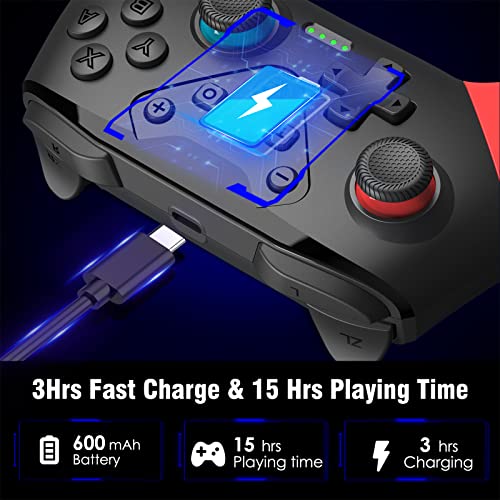 Switch Controller, Wireless Switch Controller for Switch/Switch Lite/Switch OLED, Extra Switch Controller with Paddles, Programmable Switch Control Remote Gamepad with Back Buttons,Wake-up,Turbo - color: Red+Blue