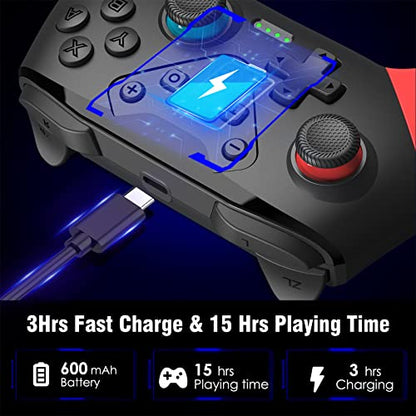 Switch Controller, Wireless Switch Controller for Switch/Switch Lite/Switch OLED, Extra Switch Controller with Paddles, Programmable Switch Control Remote Gamepad with Back Buttons,Wake-up,Turbo - color: Red+Blue