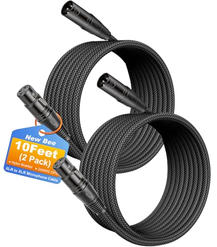 New Bee XLR Cable 10ft 2-Pack Male to Female Microphone Cable | Balanced 3 Pin, Nylon Braided, for Studio Recording, Mixing, Powered Speakers & Audio Interface - size: 10 Feet