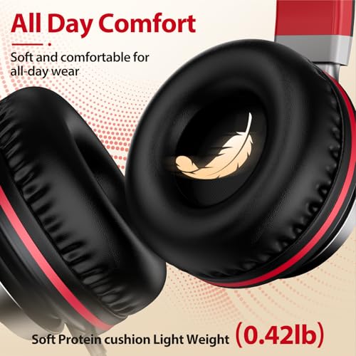 INFURTURE USB C Headphones Wired with Mic & Volume Control, Noise Isolating Over-Ear Headphones, Tangle-Free Plaiting Line, Foldable Headphone for School/Travel/iPad,Tablet,iPhone 17/16/15 - color: Red