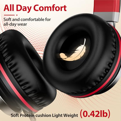 INFURTURE USB C Headphones Wired with Mic & Volume Control, Noise Isolating Over-Ear Headphones, Tangle-Free Plaiting Line, Foldable Headphone for School/Travel/iPad,Tablet,iPhone 17/16/15 - color: Red