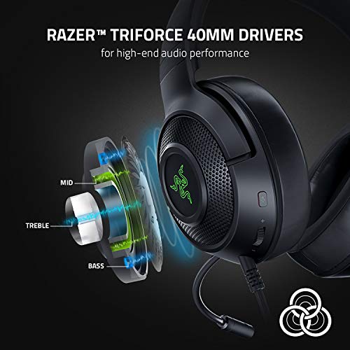 Razer Kraken V3 X Gaming Headset for PC, 7.1 Surround Sound, Black | TriForce 40mm Drivers, HyperClear Bendable Cardioid Mic, Chroma RGB Lighting