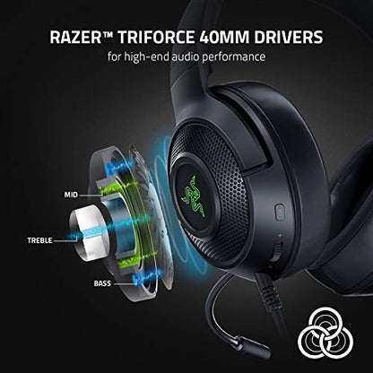 Razer Kraken V3 X Gaming Headset for PC, 7.1 Surround Sound, Black | TriForce 40mm Drivers, HyperClear Bendable Cardioid Mic, Chroma RGB Lighting