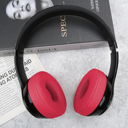 Earpad Cushions Covers for Beats Solo 2 Solo 3 (B0534/A1796) Wired Wireless Headphones with Noise Isolation Memory Foam and Protein Leather Sweat-Proof (Red)