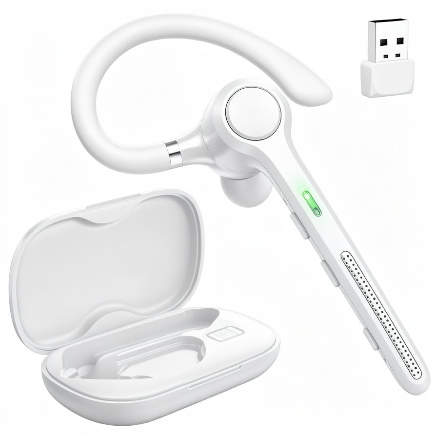 Wireless Headset V5.4, Bluetooth Earpiece with Charging Case, 50H Talk Time Wireless Heaphone with Mic for Smart Phones, Noise Canceling Headphones for Work/Travel