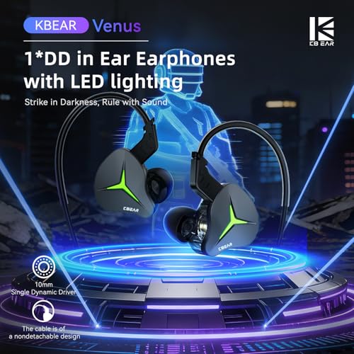 KBEAR Venus USB C Wired Headphones, Sleek LED Lighting Gaming Earbuds USB-C Wired Earbuds, HIFI IEMs for Gaming with Volume Control/10mm Dynamic Driver/Noise Isolating for Phone Laptop iPad (with Mic)