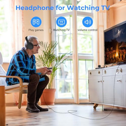 Extra Long Cord TV Headphones with Volume Control for Seniors - size: 9.6FT Black without Microphone