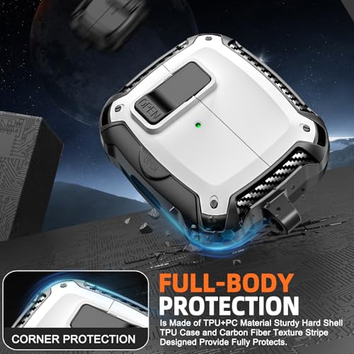 Safety Lock Case for Samsung Galaxy Buds3 FE/Pro/3 (White) | Compatible with MagSafe, with Phone Stand& Cleaning kit,Keychain, - color: A-A-white