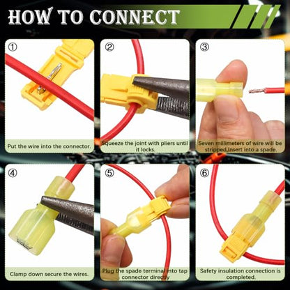 Twidec/Quick Splice Wire Terminals T-TAP Disconnect Self-Stripping 22-10 AWG with Nylon Fully Insulated Male Spade Electrical Terminals Kit for Automotive Marine - color: Multicoloured Nylon 80PCS