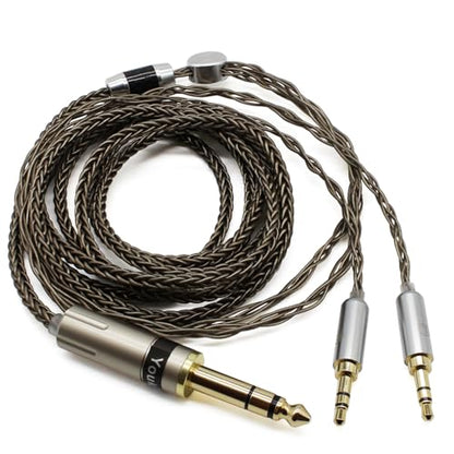 Youkamoo Silver Plated Braided Replacement Audio Upgrade Cable Compatible with Hifiman HE4XX, HE-400i Headphones, 6.35mm to Dual 3.5mm Over-Ear Headphone Cord