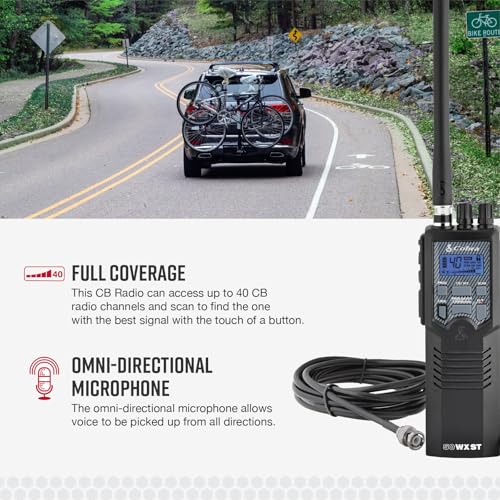 Cobra HHRT50 Road Trip CB Radio - 2-Way Handheld Emergency Radio with Access to Full 40 Channels & NOAA Alerts, Rooftop Magnet Mount Antenna and Omni-Directional Microphone, Black, 6.3" x 2" x 1.75" | 2-Way Handheld Emergency Radio with Access to Full 40