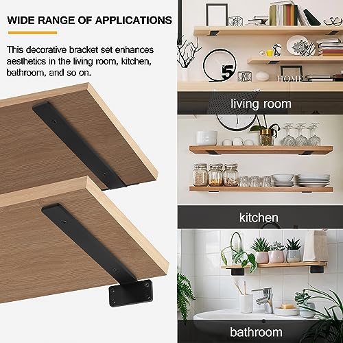 HITOMEN Heavy Duty Floating Shelf Brackets, 10-Inch (1/5'' Thick) Hidden Shelves Hardware, Iron L Brackets, Rustic Industrial Black Metal Wall Shelving Supports, 4 Pack - size: 10 Inch, style: 4 Pack