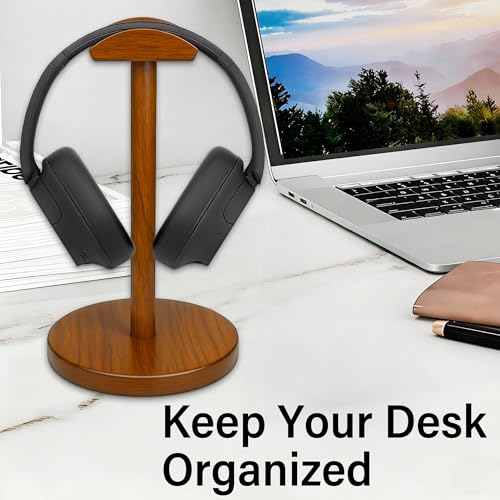 Solid Walnut Wood Headphone Stand with Storage Base | Universal Wooden Headset Holder for Gaming & Office,Compatible with Bose,Sony,Sennheiser,Razer,Beats,PS5