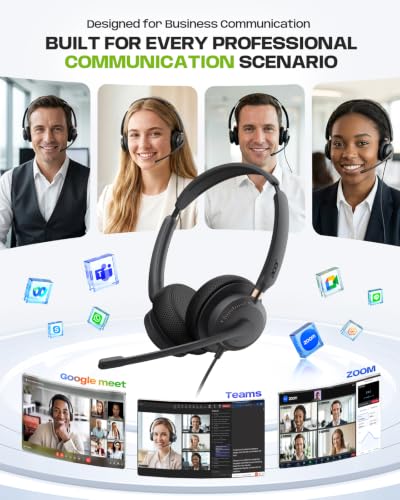 Acer USB Headset with Microphone for PC, Clear Sound Quality for Call ＆ Meetings, Wired Computer Headset for Work, Dual Ear Headset for Office, Laptop, Teams and Call Center Use - USB-A/C & 3.5mm | Wired Computer Headset for Work, Dual Ear Headset for Off