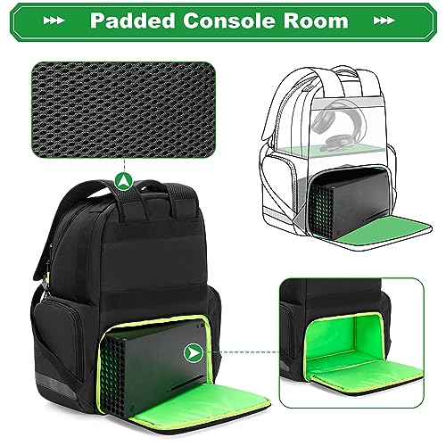 PGmoon Carry Backpack Compatible with Xbox Series X/S Console | Carrying Case with Separate Storage Room for Console, Headset, Controllers, Multiple Pockets for Gaming Accessories