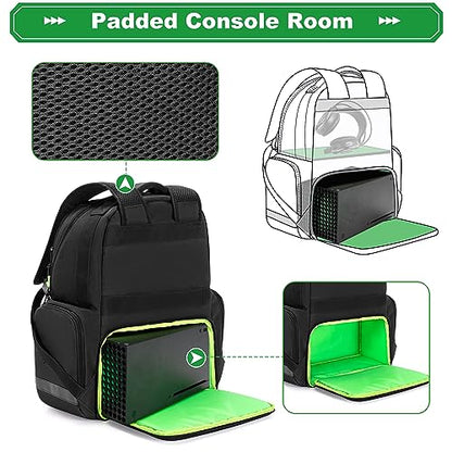 PGmoon Carry Backpack Compatible with Xbox Series X/S Console | Carrying Case with Separate Storage Room for Console, Headset, Controllers, Multiple Pockets for Gaming Accessories