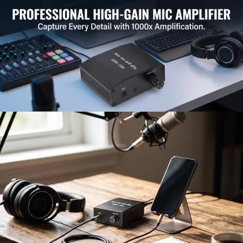 Microphone Preamplifier Power Amplifier Mic Preamp for Home Studio Recording Karaoke Podcast Voice Over Audio System