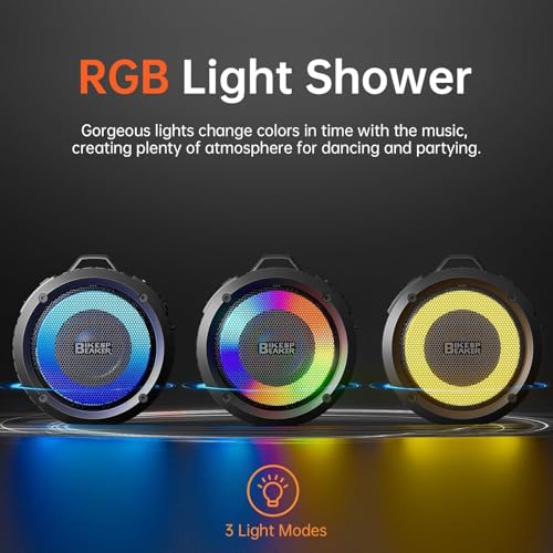 Bluetooth Shower Speaker with Light, Enhanced bass, Upgraded Portable Shower Speakers, Dual bass Driver, 12H Playtime