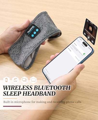 Perytong Sleep Headphones Wireless, Bluetooth Sports Headband Headphones with Ultra-Thin HD Stereo Speakers Perfect for Sleeping,Workout,Jogging,Yoga,Insomnia, Air Travel, Meditation (Grey) - color: Grey