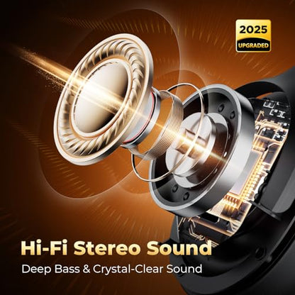 Active Noise Cancelling Headphones, Upgraded Wireless Bluetooth Headphones Over Ear with ENC Mic, HiFi Stereo Deep Bass, Noise Canceling Headphones Lightweight, BT 5.4, for Travel/Office/Home, Black - color: Black