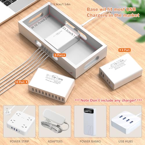 Pezin & Hulin Bamboo Charging Station with 5 Cables-Natural+White - color: Natural + White