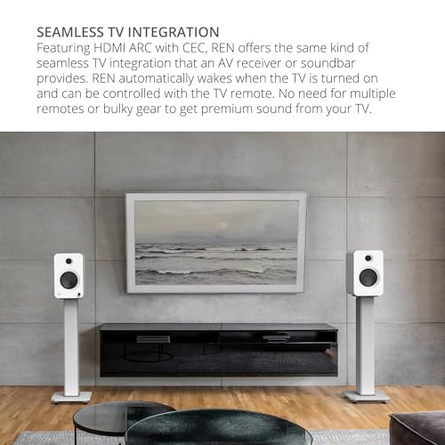 Kanto REN MW Bluetooth Powered Bookshelf Speakers - Matte White Pair S6W Angled Desktop Speaker Stands for Large Speakers - White Pair (2024) - size: REN MW, style: S6W
