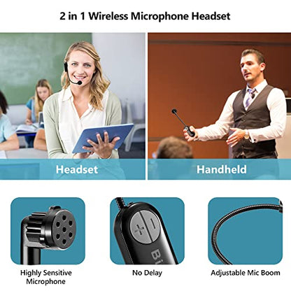Bietrun Wireless Microphone Headset with 1/4''Plug, 165ft Range, UHF Wireless Headset Mic & Handheld Mic 2 in 1, for Karaoke Speaker, Amplifier, Speakers, PA System, Teaching, Fitness (Black) - color: Black
