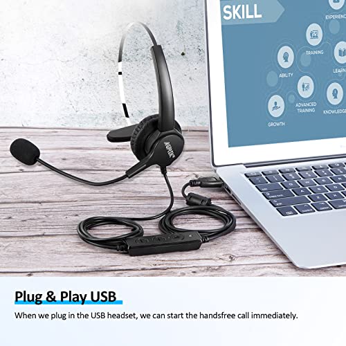 AGPTEK® Call Center Noise Cancelling USB Corded Mono Headset | Hands-Free Headset for PC Call Center, with Noise-Cancelling Mic, with Microphone, USB Plug & Volume Control
