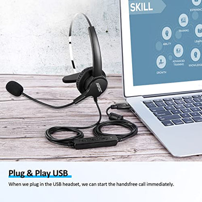 AGPTEK® Call Center Noise Cancelling USB Corded Mono Headset | Hands-Free Headset for PC Call Center, with Noise-Cancelling Mic, with Microphone, USB Plug & Volume Control