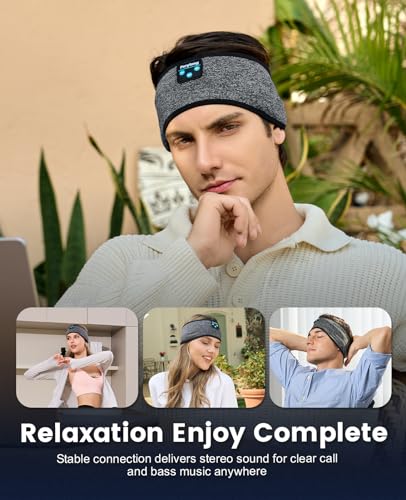 Perytong Sleep Headphones Wireless, Bluetooth Sports Headband Headphones with Ultra-Thin HD Stereo Speakers Perfect for Sleeping,Workout,Jogging,Yoga,Insomnia, Air Travel, Meditation (BlackGrey) - color: BlackGrey
