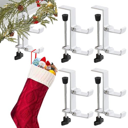 Fireplace Stocking and Garland Hanger, 2 in 1 Mantel Hanger for Garland, Fireplace Stocking Holders for Mantle Garland Hooks for Xmas Holiday Home Party Decoration,Fits 0.31”-3.9”Mantles (White, 4) - style: Fold 4 White