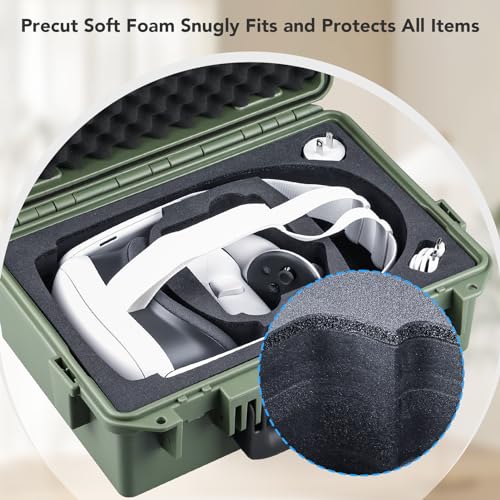 Lykus Titan OQ200 Waterproof Hard Case for Quest 3S/3 and Elite Head Strap | CASE ONLY,Fits Stock and Official Elite Head Strap,IP67 Waterproof,Shockproof,CNC Cut Premium Foam - color: Green